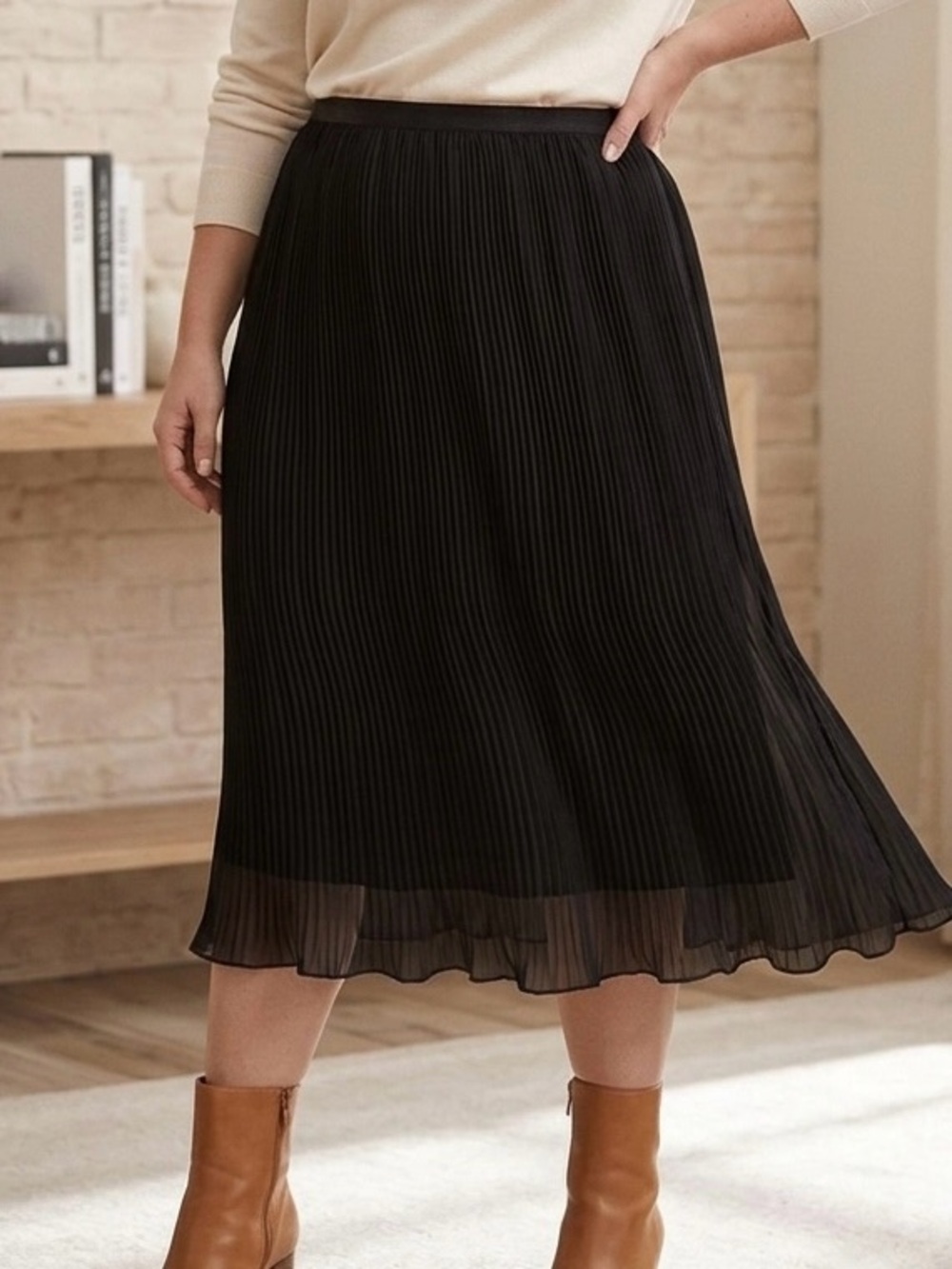 Nelli By Janice Women's Black Pleated Skirt Size L Sheer Chiffon Casual Cocktail